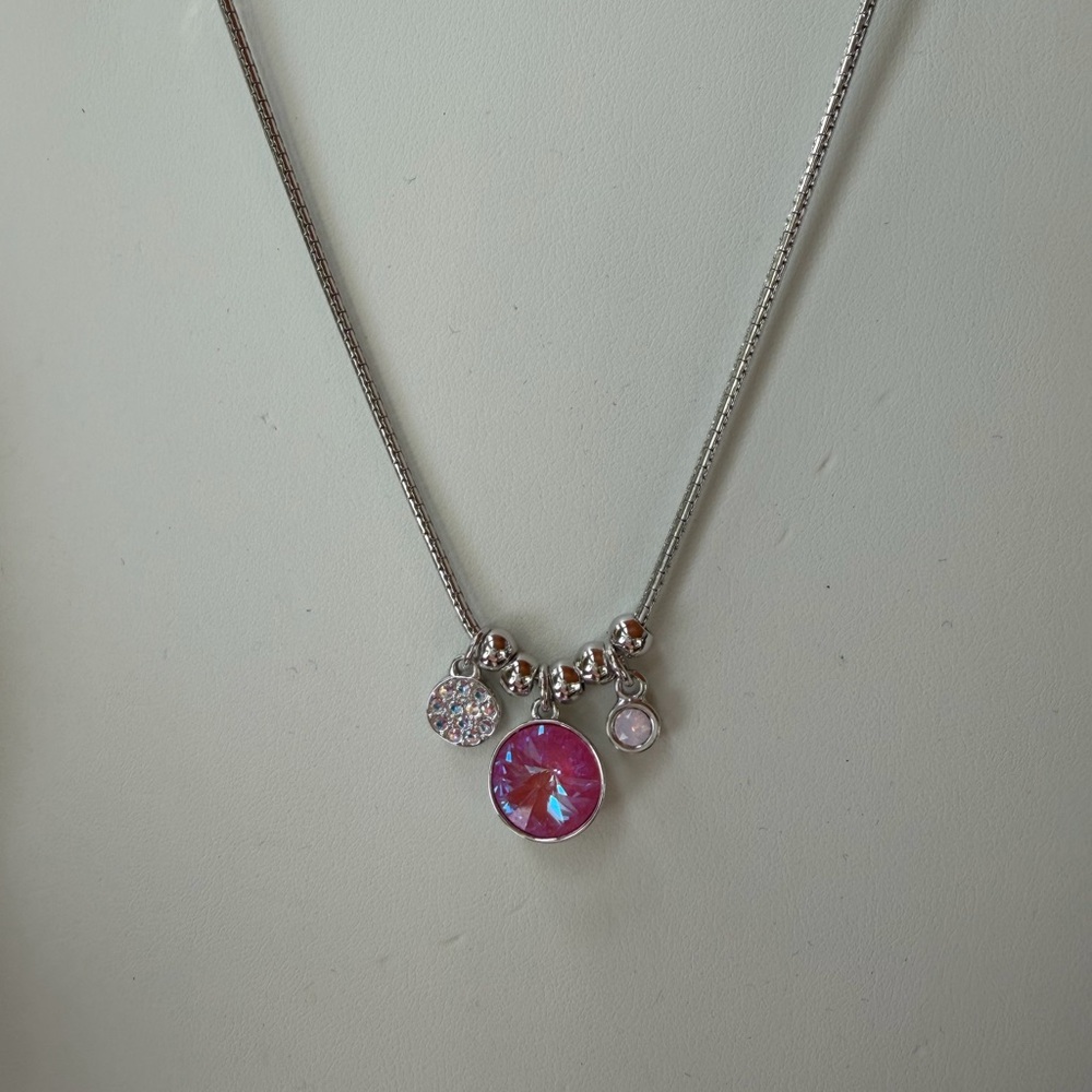 Touchstone Crystal Silver Necklace with Pink, Three Wishes Necklace